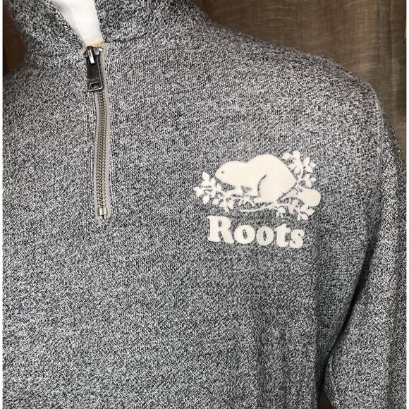 Roots Canadian Heritage Men's Heather Grey Quarter Zip Sweatshirt logo Size M - Picture 6 of 9